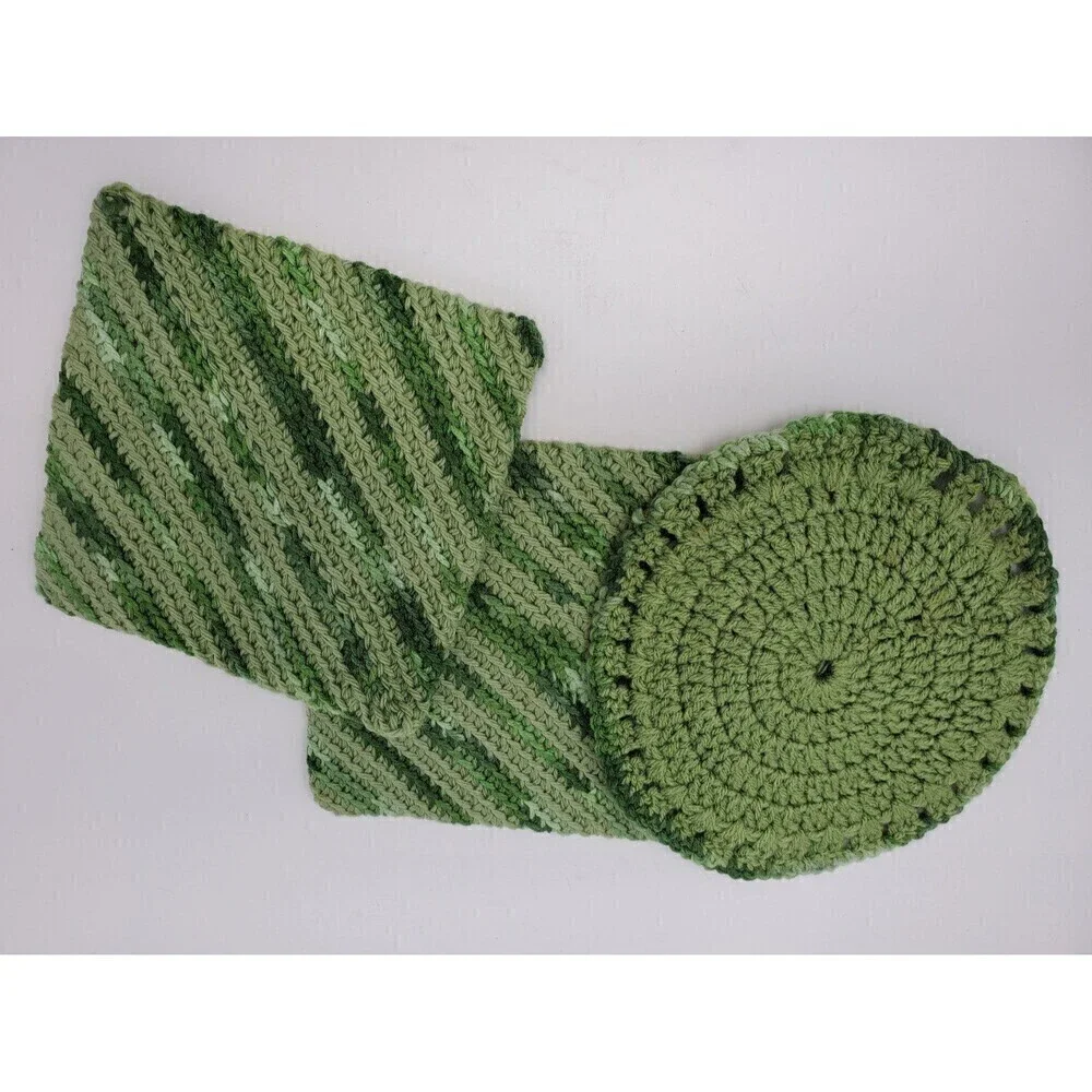VINTAGE HANDMADE CROCHET POT HOLDER LOT OF 7 PINK GREEN BLUE 1970S 1980S